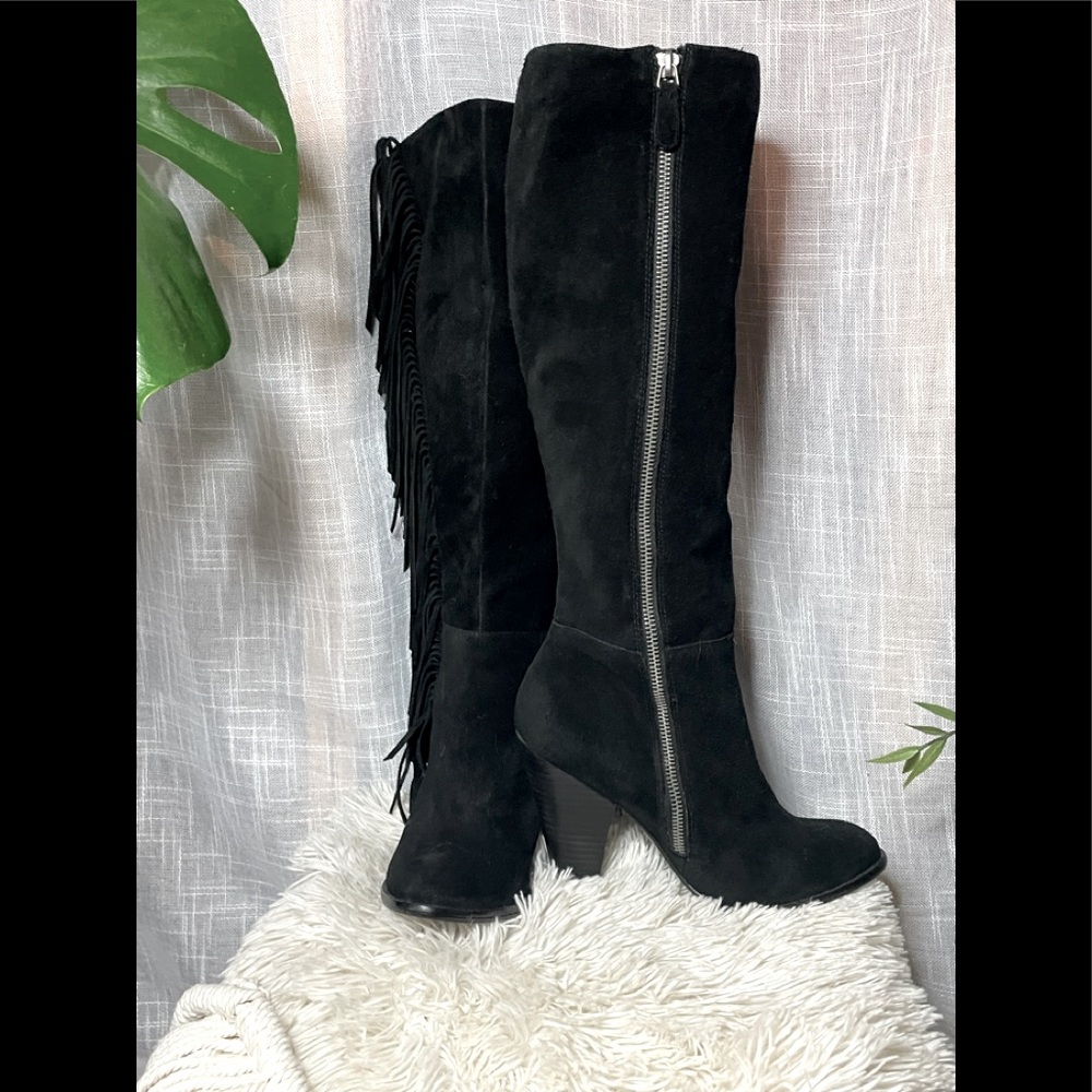 Beautiful fringe knee high boots suede